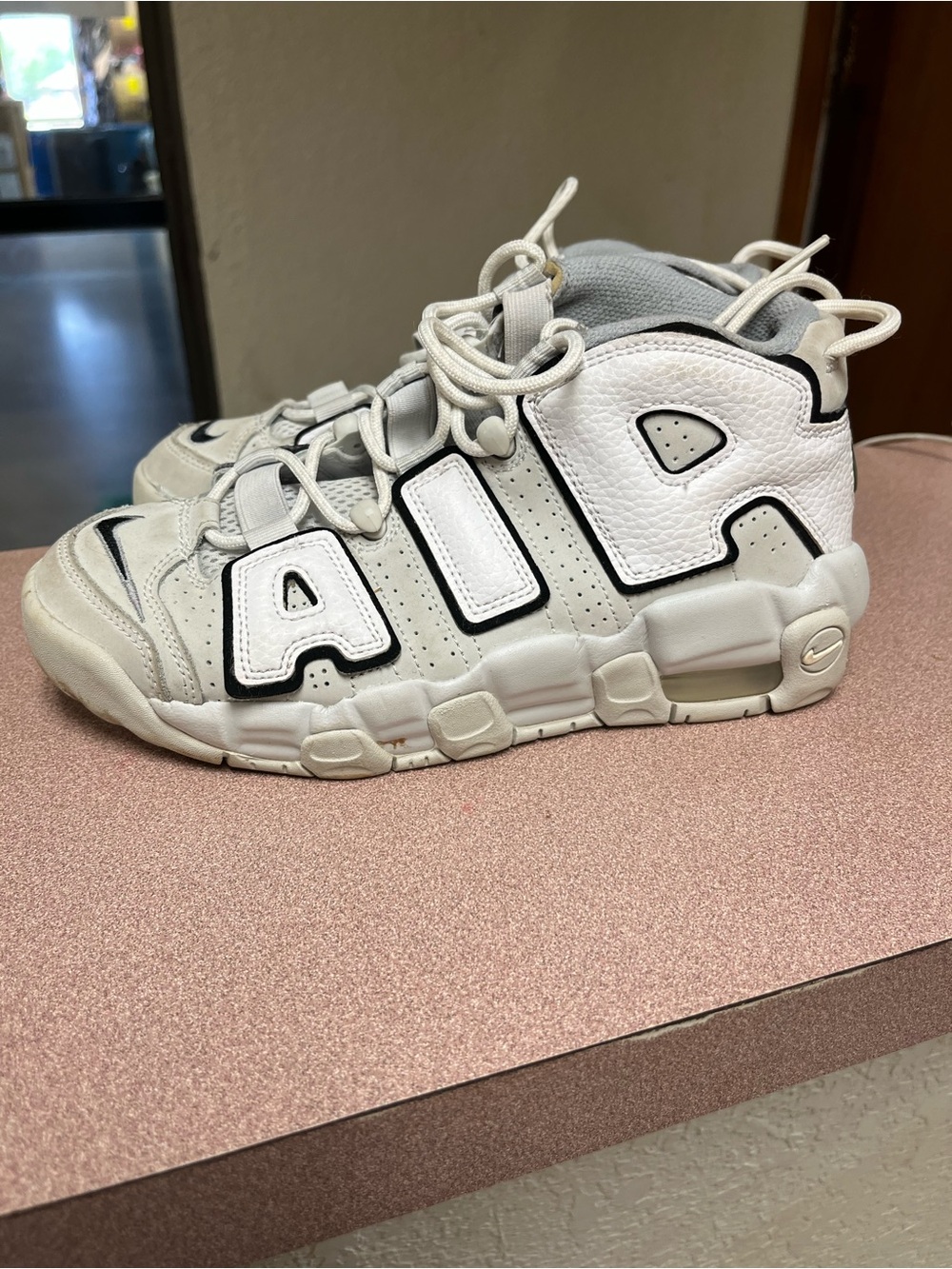 Nike Air More Uptempo GS “White Black” 
Size 5.5Y / Women’s 7